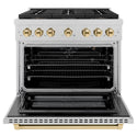ZLINE Autograph Edition 36 in. 5.2 cu. ft. Paramount Gas Range with 6 Burner DuoPro™ Cooktop and Convection Gas Oven in Satin Stainless Steel and Polished Gold Accents, Open Box-Great Condition