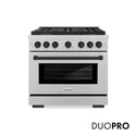ZLINE Autograph Edition 36 in. 5.2 cu. ft. Paramount Gas Range with 6 Burner DuoPro™ Cooktop and Convection Gas Oven in Satin Stainless Steel and Matte Black Accents, Open Box-Great Condition