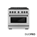 ZLINE Autograph Edition 36 in. 5.2 cu. ft. Paramount Gas Range with 6 Burner DuoPro™ Cooktop and Convection Gas Oven in Satin Stainless Steel and Matte Black Accents, Open Box-Good Condition