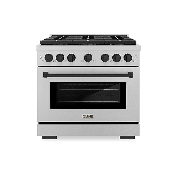 ZLINE Autograph Edition 36 in. 5.2 cu. ft. Paramount Gas Range with 6 Burner DuoPro™ Cooktop and Convection Gas Oven in Satin Stainless Steel and Matte Black Accents, Open Box-Great Condition