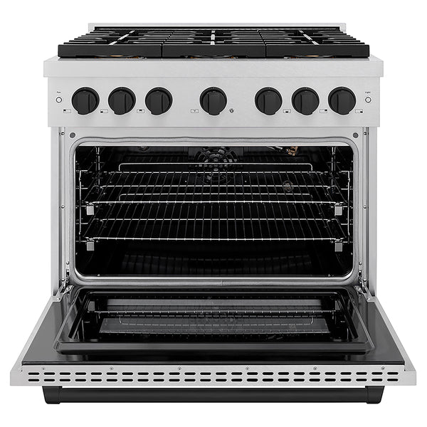 ZLINE Autograph Edition 36 in. 5.2 cu. ft. Paramount Gas Range with 6 Burner DuoPro™ Cooktop and Convection Gas Oven in Satin Stainless Steel and Matte Black Accents, Open Box-Great Condition