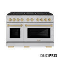 ZLINE Autograph Edition 48 in. 6.7 cu. ft. Paramount Gas Range with 8 Burner DuoPro™ Cooktop and Dual Ovens in Satin Stainless Steel and Champagne Bronze Accents, Open Box-Good Condition