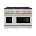 ZLINE Autograph Edition 48 in. 6.7 cu. ft. Paramount Gas Range with 8 Burner DuoPro™ Cooktop and Dual Ovens in Satin Stainless Steel and Champagne Bronze Accents, Open Box-Great Condition