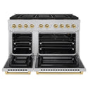 ZLINE Autograph Edition 48 in. 6.7 cu. ft. Paramount Gas Range with 8 Burner DuoPro™ Cooktop and Dual Ovens in Satin Stainless Steel and Champagne Bronze Accents, Open Box-Good Condition