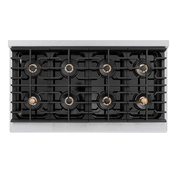 ZLINE Autograph Edition 48 in. 6.7 cu. ft. Paramount Gas Range with 8 Burner DuoPro™ Cooktop and Dual Ovens in Satin Stainless Steel and Champagne Bronze Accents, Open Box-Good Condition