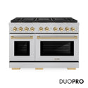 ZLINE Autograph Edition 48 in. 6.7 cu. ft. Paramount Gas Range with 8 Burner DuoPro™ Cooktop and Dual Ovens in Satin Stainless Steel and Polished Gold Accents, Open Box-Good Condition