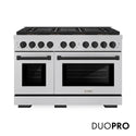 ZLINE Autograph Edition 48 in. 6.7 cu. ft. Paramount Gas Range with 8 Burner DuoPro™ Cooktop and Dual Ovens in Satin Stainless Steel and Matte Black Accents, Open Box-Great Condition