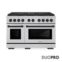 ZLINE Autograph Edition 48 in. 6.7 cu. ft. Paramount Gas Range with 8 Burner DuoPro™ Cooktop and Dual Ovens in Satin Stainless Steel and Matte Black Accents, Open Box-Good Condition