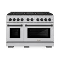 ZLINE Autograph Edition 48 in. 6.7 cu. ft. Paramount Gas Range with 8 Burner DuoPro™ Cooktop and Dual Ovens in Satin Stainless Steel and Matte Black Accents, Open Box-Good Condition