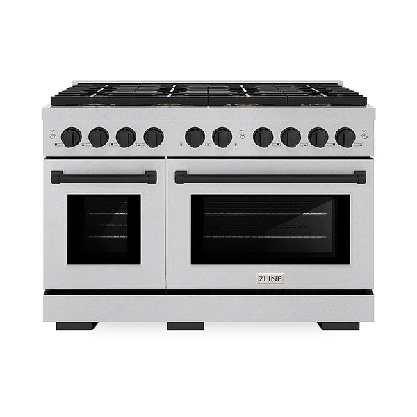 ZLINE Autograph Edition 48 in. 6.7 cu. ft. Paramount Gas Range with 8 Burner DuoPro™ Cooktop and Dual Ovens in Satin Stainless Steel and Matte Black Accents, Open Box-Good Condition