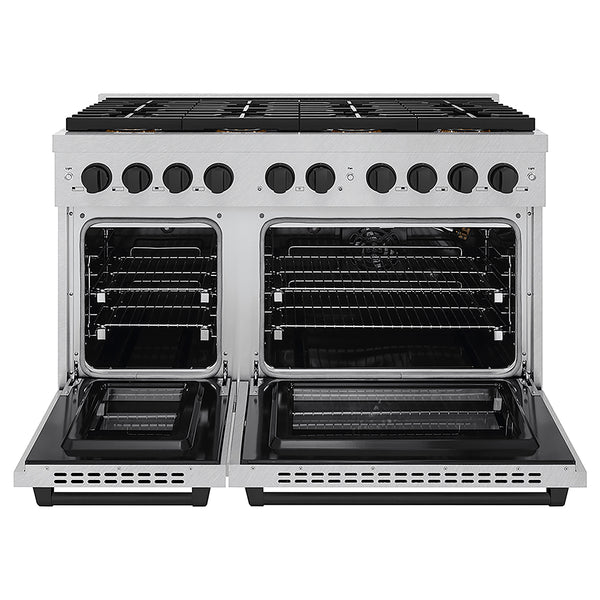 ZLINE Autograph Edition 48 in. 6.7 cu. ft. Paramount Gas Range with 8 Burner DuoPro™ Cooktop and Dual Ovens in Satin Stainless Steel and Matte Black Accents, Open Box-Great Condition