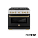 ZLINE Autograph Edition 36 in. 5.2 cu. ft. Paramount Dual Fuel Range with 6 Burner DuoPro™ Cooktop and Electric Convection Oven in Satin Stainless Steel with Black Matte Door and Champagne Bronze Accents, Open Box-Good Condition