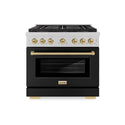ZLINE Autograph Edition 36 in. 5.2 cu. ft. Paramount Gas Range with 6 Burner DuoPro™ Cooktop and Convection Gas Oven in Satin Stainless Steel with Black Matte Door and Champagne Bronze Accents, Open Box-Great Condition