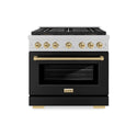 ZLINE Autograph Edition 36 in. 5.2 cu. ft. Paramount Gas Range with 6 Burner DuoPro™ Cooktop and Convection Gas Oven in Satin Stainless Steel with Black Matte Door and Champagne Bronze Accents, Open Box-Good Condition