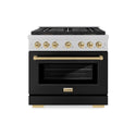 ZLINE Autograph Edition 36 in. 5.2 cu. ft. Paramount Dual Fuel Range with 6 Burner DuoPro™ Cooktop and Electric Convection Oven in Satin Stainless Steel with Black Matte Door and Champagne Bronze Accents, Open Box-Good Condition