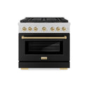 ZLINE Autograph Edition 36 in. 5.2 cu. ft. Paramount Dual Fuel Range with 6 Burner DuoPro™ Cooktop and Electric Convection Oven in Satin Stainless Steel with Black Matte Door and Champagne Bronze Accents, Open Box-Great Condition