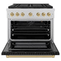 ZLINE Autograph Edition 36 in. 5.2 cu. ft. Paramount Gas Range with 6 Burner DuoPro™ Cooktop and Convection Gas Oven in Satin Stainless Steel with Black Matte Door and Champagne Bronze Accents, Open Box-Good Condition