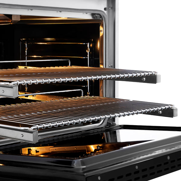 ZLINE Autograph Edition 36 in. 5.2 cu. ft. Paramount Gas Range with 6 Burner DuoPro™ Cooktop and Convection Gas Oven in Satin Stainless Steel with Black Matte Door and Champagne Bronze Accents, Open Box-Great Condition