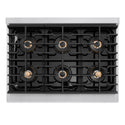 ZLINE Autograph Edition 36 in. 5.2 cu. ft. Paramount Gas Range with 6 Burner DuoPro™ Cooktop and Convection Gas Oven in Satin Stainless Steel with Black Matte Door and Champagne Bronze Accents, Open Box-Great Condition