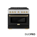 ZLINE Autograph Edition 36 in. 5.2 cu. ft. Paramount Gas Range with 6 Burner DuoPro™ Cooktop and Convection Gas Oven in Satin Stainless Steel with Black Matte Door and Polished Gold Accents, Open Box-Good Condition
