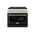 ZLINE Autograph Edition 36 in. 5.2 cu. ft. Paramount Gas Range with 6 Burner DuoPro™ Cooktop and Convection Gas Oven in Satin Stainless Steel with Black Matte Door and Polished Gold Accents, Open Box-Great Condition