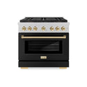 ZLINE Autograph Edition 36 in. 5.2 cu. ft. Paramount Gas Range with 6 Burner DuoPro™ Cooktop and Convection Gas Oven in Satin Stainless Steel with Black Matte Door and Polished Gold Accents, Open Box-Good Condition