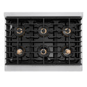 ZLINE Autograph Edition 36 in. 5.2 cu. ft. Paramount Gas Range with 6 Burner DuoPro™ Cooktop and Convection Gas Oven in Satin Stainless Steel with Black Matte Door and Polished Gold Accents, Open Box-Good Condition