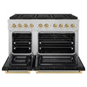 ZLINE Autograph Edition 48 in. 6.7 cu. ft. Paramount Dual Fuel Range with 8 Burner DuoPro™ Cooktop and Dual Ovens in Satin Stainless Steel with Black Matte Doors and Champagne Bronze Accents (PSDRSZ-BLM48-CB)