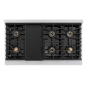 ZLINE Autograph Edition 48 in. 6.7 cu. ft. Paramount Gas Range with 8 Burner DuoPro™ Cooktop and Dual Ovens in Satin Stainless Steel with Black Matte Doors and Champagne Bronze Accents, Open Box-Good Condition