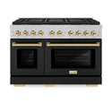 ZLINE Autograph Edition 48 in. 6.7 cu. ft. Paramount Gas Range with 8 Burner DuoPro™ Cooktop and Dual Ovens in Satin Stainless Steel with Black Matte Doors and Polished Gold Accents, Open Box-Good Condition