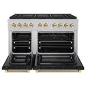ZLINE Autograph Edition 48 in. 6.7 cu. ft. Paramount Gas Range with 8 Burner DuoPro™ Cooktop and Dual Ovens in Satin Stainless Steel with Black Matte Doors and Polished Gold Accents, Open Box-Good Condition