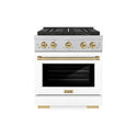ZLINE Autograph Edition 30 in. 4.2 cu. ft. Paramount Gas Range with 4 Burner DuoPro™ Cooktop and Convection Gas Oven in Satin Stainless Steel with White Matte Door and Champagne Bronze Accents, Open Box-Good Condition