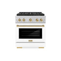 ZLINE Autograph Edition 30 in. 4.2 cu. ft. Paramount Gas Range with 4 Burner DuoPro™ Cooktop and Convection Gas Oven in Satin Stainless Steel with White Matte Door and Champagne Bronze Accents, Open Box-Great Condition