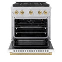 ZLINE Autograph Edition 30 in. 4.2 cu. ft. Paramount Gas Range with 4 Burner DuoPro™ Cooktop and Convection Gas Oven in Satin Stainless Steel with White Matte Door and Champagne Bronze Accents, Open Box-Good Condition