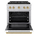 ZLINE Autograph Edition 30 in. 4.2 cu. ft. Paramount Gas Range with 4 Burner DuoPro™ Cooktop and Convection Gas Oven in Satin Stainless Steel with White Matte Door and Champagne Bronze Accents, Open Box-Great Condition