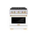 ZLINE Autograph Edition 30 in. 4.2 cu. ft. Paramount Gas Range with 4 Burner DuoPro™ Cooktop and Convection Gas Oven in Satin Stainless Steel with White Matte Door and Polished Gold Accents, Open Box-Great Condition