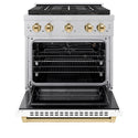 ZLINE Autograph Edition 30 in. 4.2 cu. ft. Paramount Gas Range with 4 Burner DuoPro™ Cooktop and Convection Gas Oven in Satin Stainless Steel with White Matte Door and Polished Gold Accents, Open Box-Great Condition