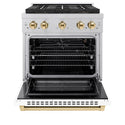 ZLINE Autograph Edition 30 in. 4.2 cu. ft. Paramount Gas Range with 4 Burner DuoPro™ Cooktop and Convection Gas Oven in Satin Stainless Steel with White Matte Door and Polished Gold Accents, Open Box-Good Condition