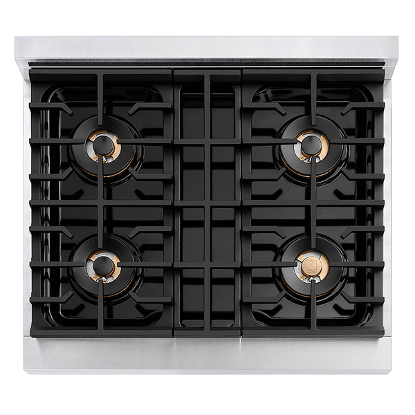 ZLINE Autograph Edition 30 in. 4.2 cu. ft. Paramount Gas Range with 4 Burner DuoPro™ Cooktop and Convection Gas Oven in Satin Stainless Steel with White Matte Door and Polished Gold Accents, Open Box-Great Condition