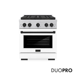 ZLINE Autograph Edition 30 in. 4.2 cu. ft. Paramount Gas Range with 4 Burner DuoPro™ Cooktop and Convection Gas Oven in Satin Stainless Steel with White Matte Door and Matte Black Accents, Open Box-Great Condition