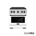 ZLINE Autograph Edition 30 in. 4.2 cu. ft. Paramount Gas Range with 4 Burner DuoPro™ Cooktop and Convection Gas Oven in Satin Stainless Steel with White Matte Door and Matte Black Accents, Open Box-Good Condition
