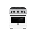 ZLINE Autograph Edition 30 in. 4.2 cu. ft. Paramount Gas Range with 4 Burner DuoPro™ Cooktop and Convection Gas Oven in Satin Stainless Steel with White Matte Door and Matte Black Accents, Open Box-Good Condition