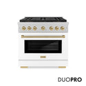 ZLINE Autograph Edition 36 in. 5.2 cu. ft. Paramount Gas Range with 6 Burner DuoPro™ Cooktop and Convection Gas Oven in Satin Stainless Steel with White Matte Door and Champagne Bronze Accents, Open Box-Great Condition