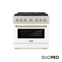 ZLINE Autograph Edition 36 in. 5.2 cu. ft. Paramount Gas Range with 6 Burner DuoPro™ Cooktop and Convection Gas Oven in Satin Stainless Steel with White Matte Door and Champagne Bronze Accents, Open Box-Good Condition