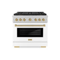 ZLINE Autograph Edition 36 in. 5.2 cu. ft. Paramount Gas Range with 6 Burner DuoPro™ Cooktop and Convection Gas Oven in Satin Stainless Steel with White Matte Door and Champagne Bronze Accents (PSGRSZ-WM-36-CB)