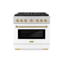 ZLINE Autograph Edition 36 in. 5.2 cu. ft. Paramount Gas Range with 6 Burner DuoPro™ Cooktop and Convection Gas Oven in Satin Stainless Steel with White Matte Door and Champagne Bronze Accents, Open Box-Great Condition