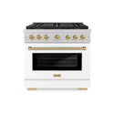 ZLINE Autograph Edition 36 in. 5.2 cu. ft. Paramount Gas Range with 6 Burner DuoPro™ Cooktop and Convection Gas Oven in Satin Stainless Steel with White Matte Door and Champagne Bronze Accents, Open Box-Good Condition