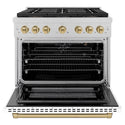 ZLINE Autograph Edition 36 in. 5.2 cu. ft. Paramount Gas Range with 6 Burner DuoPro™ Cooktop and Convection Gas Oven in Satin Stainless Steel with White Matte Door and Champagne Bronze Accents, Open Box-Great Condition