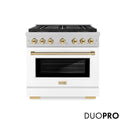ZLINE Autograph Edition 36 in. 5.2 cu. ft. Paramount Gas Range with 6 Burner DuoPro™ Cooktop and Convection Gas Oven in Satin Stainless Steel with White Matte Door and Polished Gold Accents, Open Box-Good Condition