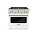 ZLINE Autograph Edition 36 in. 5.2 cu. ft. Paramount Gas Range with 6 Burner DuoPro™ Cooktop and Convection Gas Oven in Satin Stainless Steel with White Matte Door and Polished Gold Accents, Open Box-Great Condition